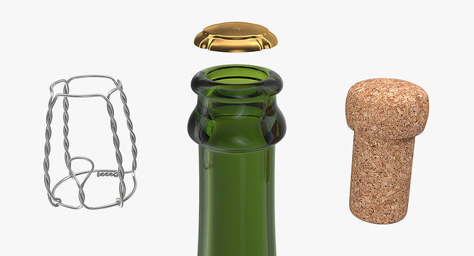 French Champagne Bottle Generic Foil Top Removed 3D model 7