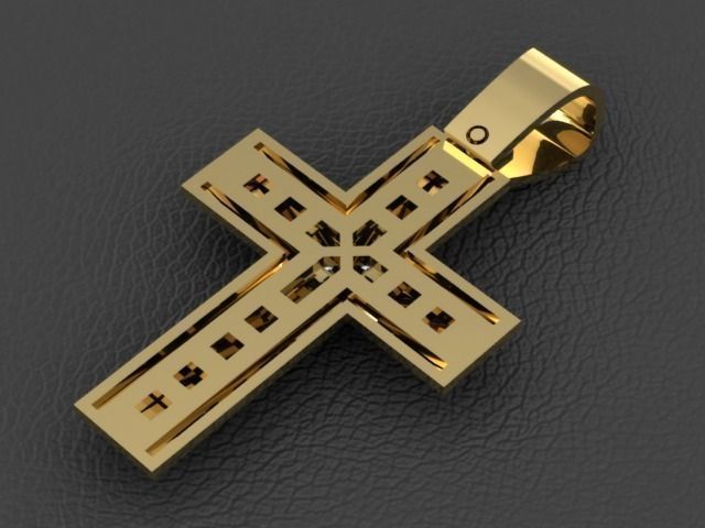 Golden Cross with Diamonds 3D print model 3D print model_2