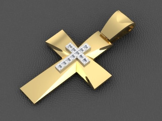 Golden Cross with Diamonds 3D print model 3D print model_3