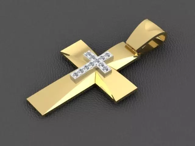 Golden Cross with Diamonds 3D print model 3D print model_0