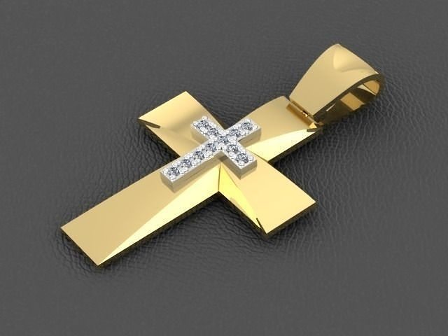 Golden Cross with Diamonds 3D print model 3D print model