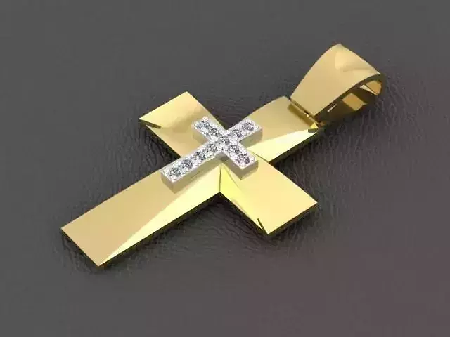 Golden Cross with Diamonds 3D print model 3D print model