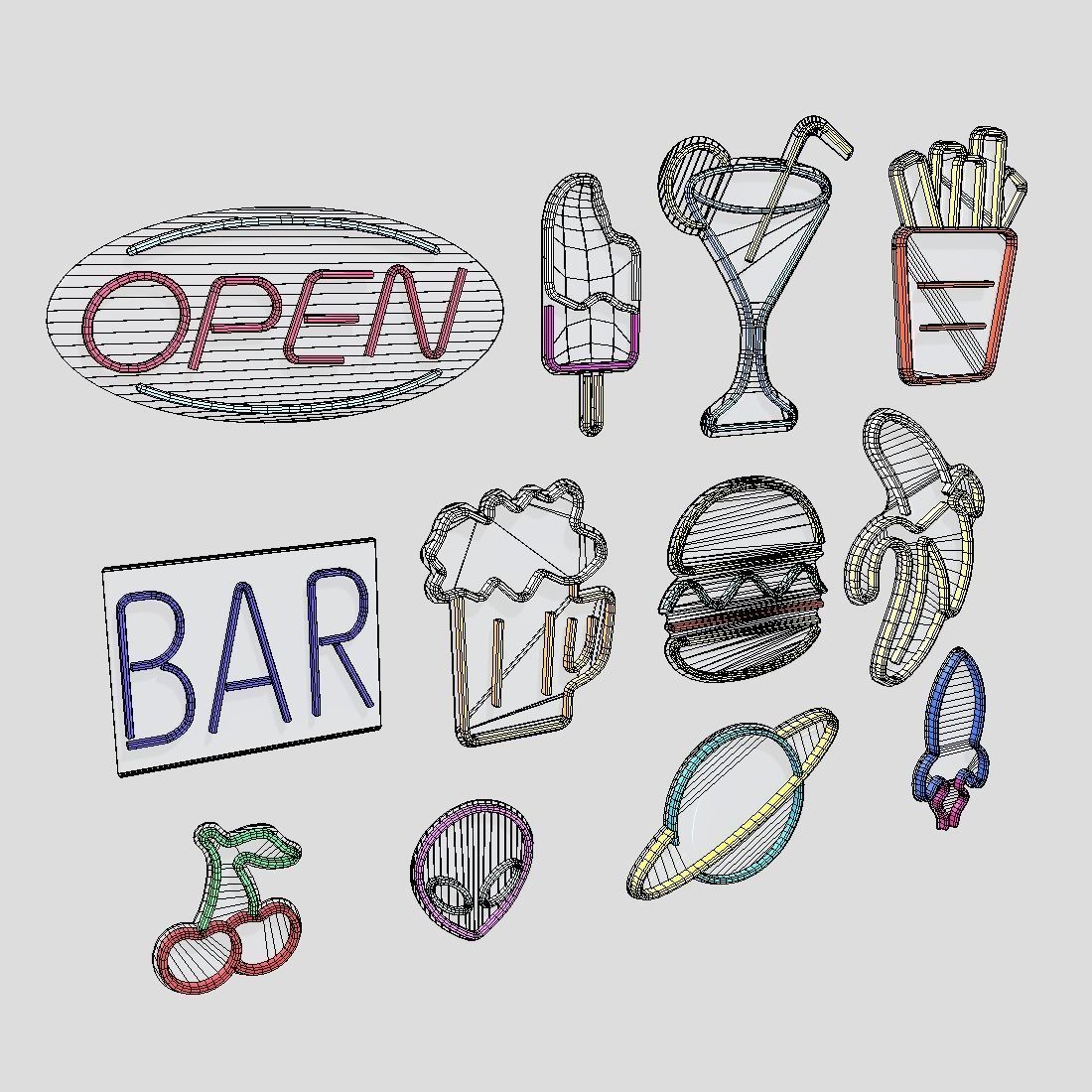 Neon Sign Pack 3 Low-poly 3D model_1
