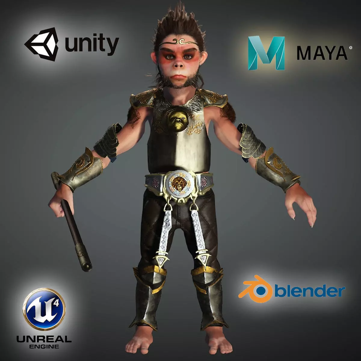 Monkey King High quality character full Rigged and Animated 3D model_0
