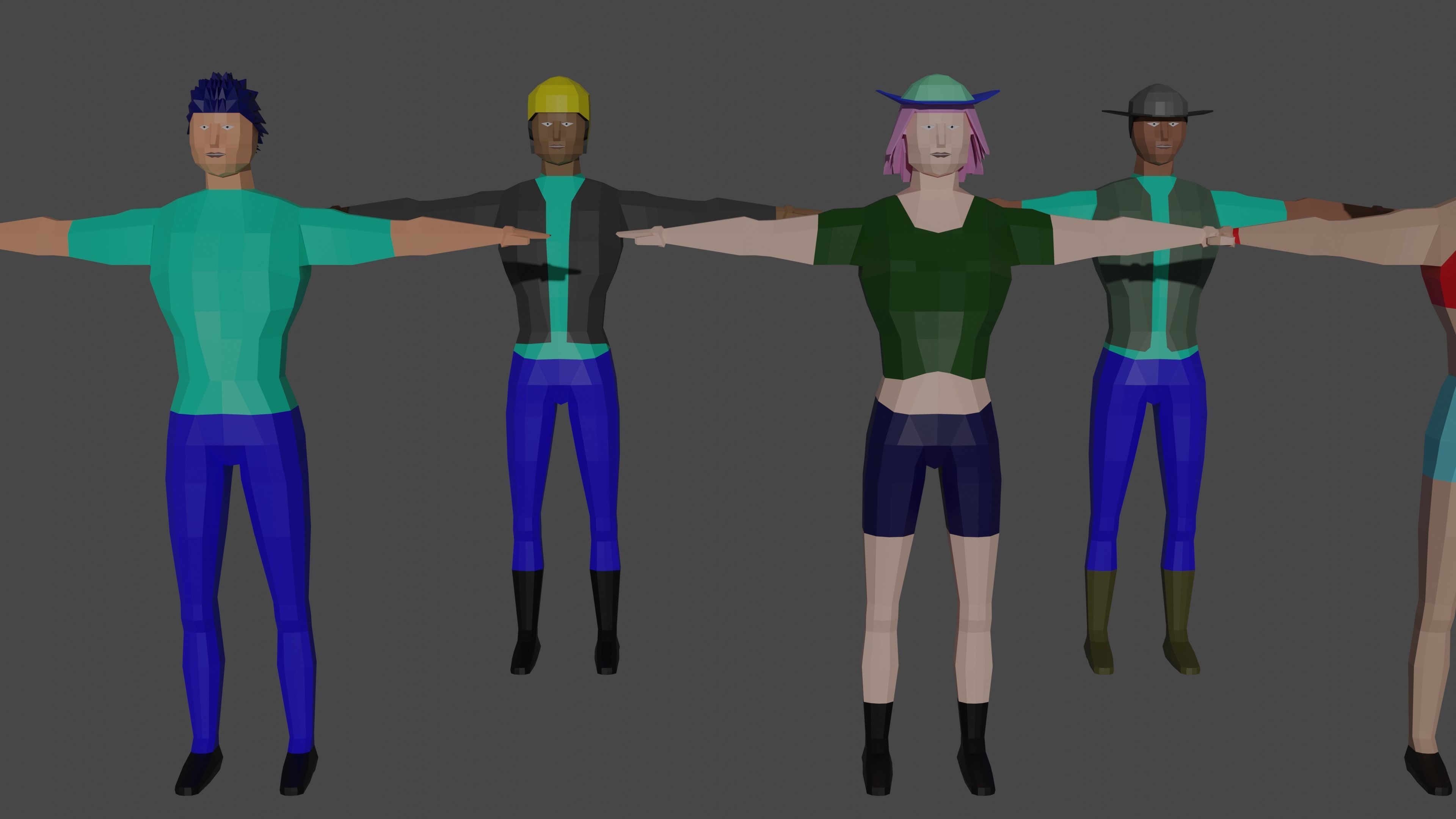 8 low poly character models Low-poly 3D model_2