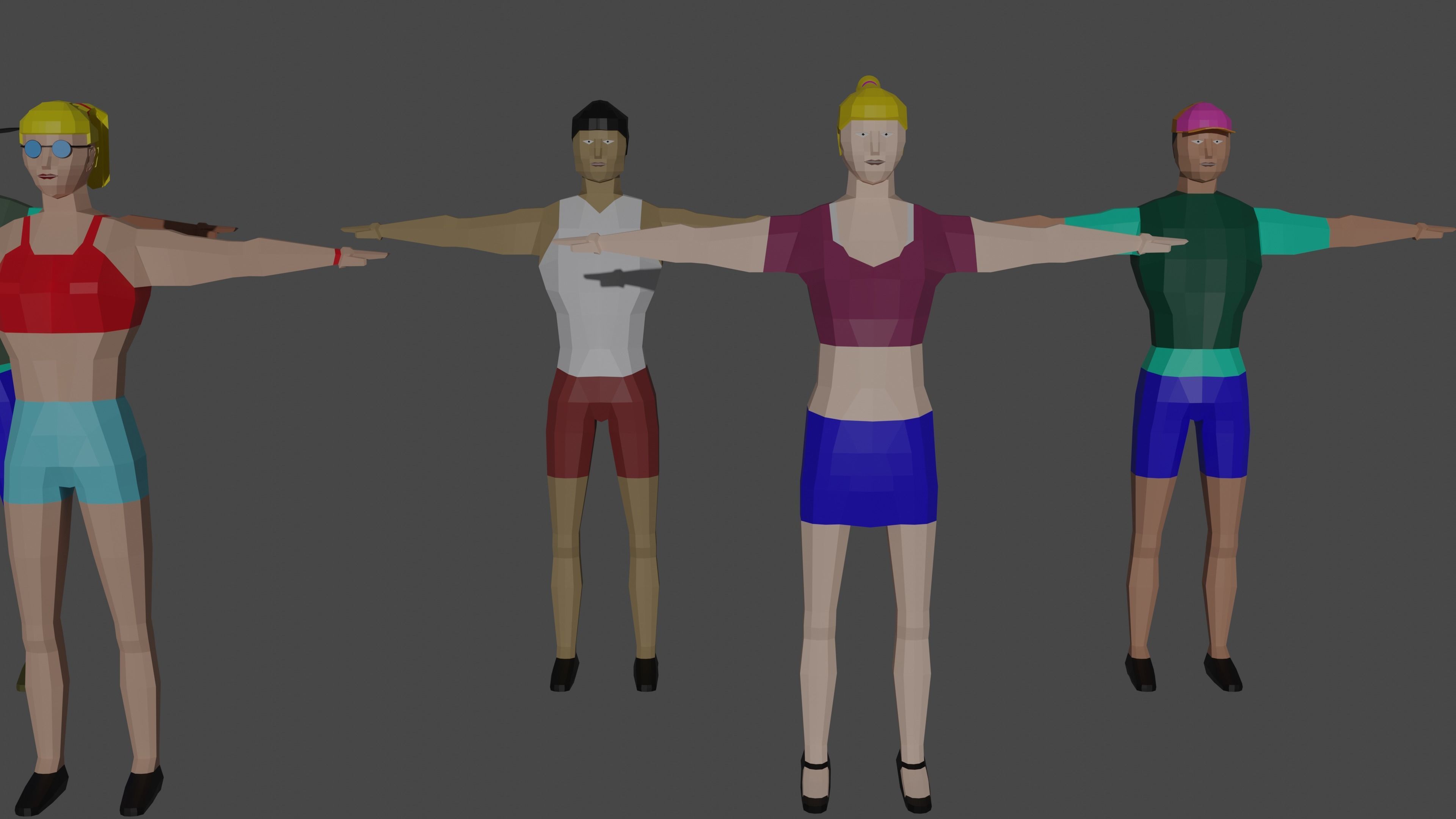 8 low poly character models Low-poly 3D model_1