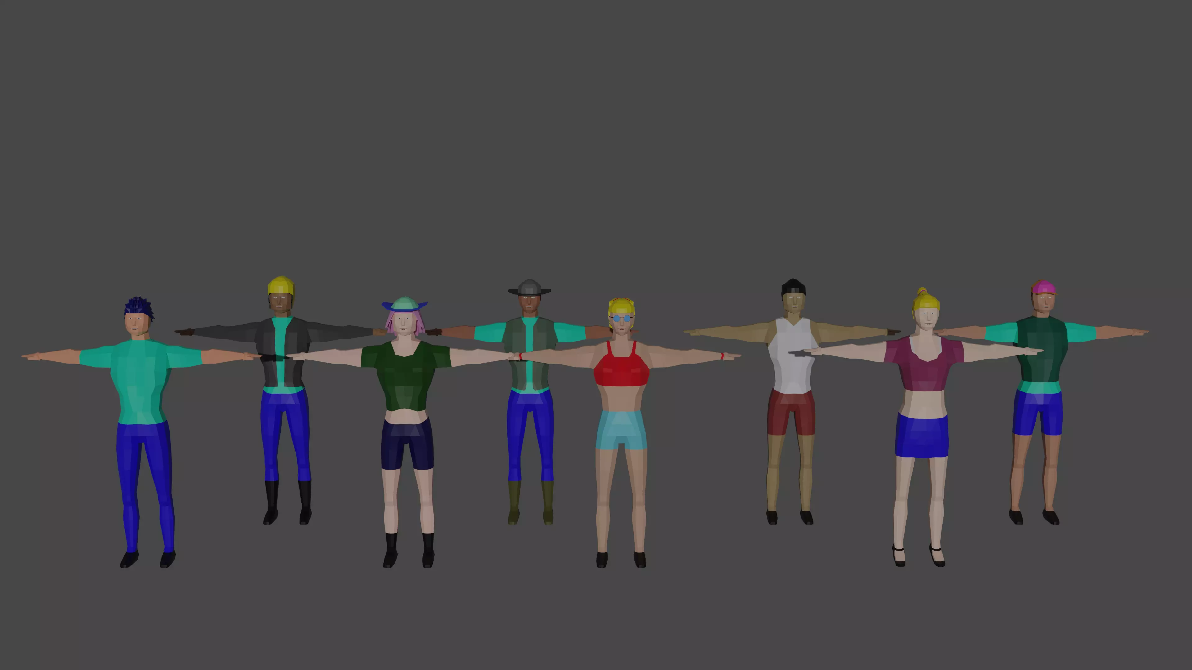 8 low poly character models Low-poly 3D model_0