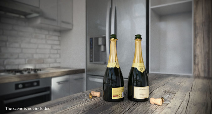 French Champagne Bottle Generic Opened 3D model 3