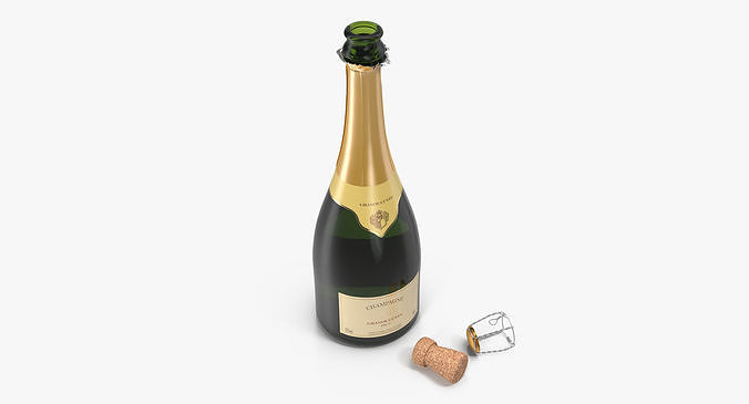 French Champagne Bottle Generic Opened 3D model 2
