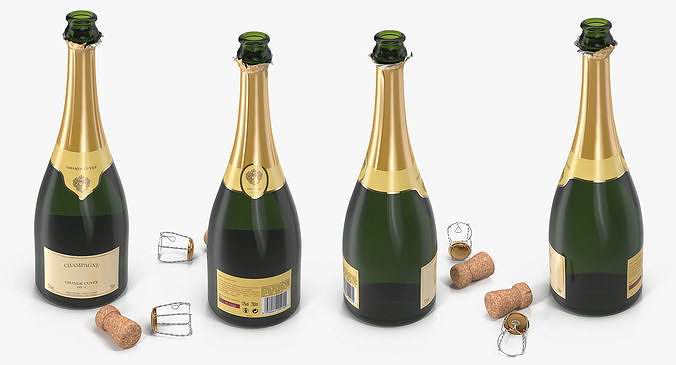 French Champagne Bottle Generic Opened 3D model 5