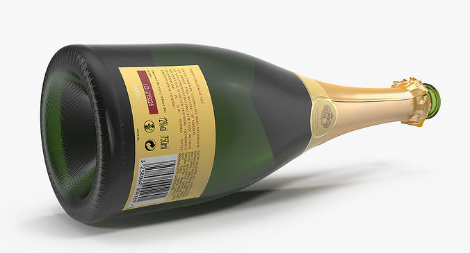 French Champagne Bottle Generic Opened 3D model 7