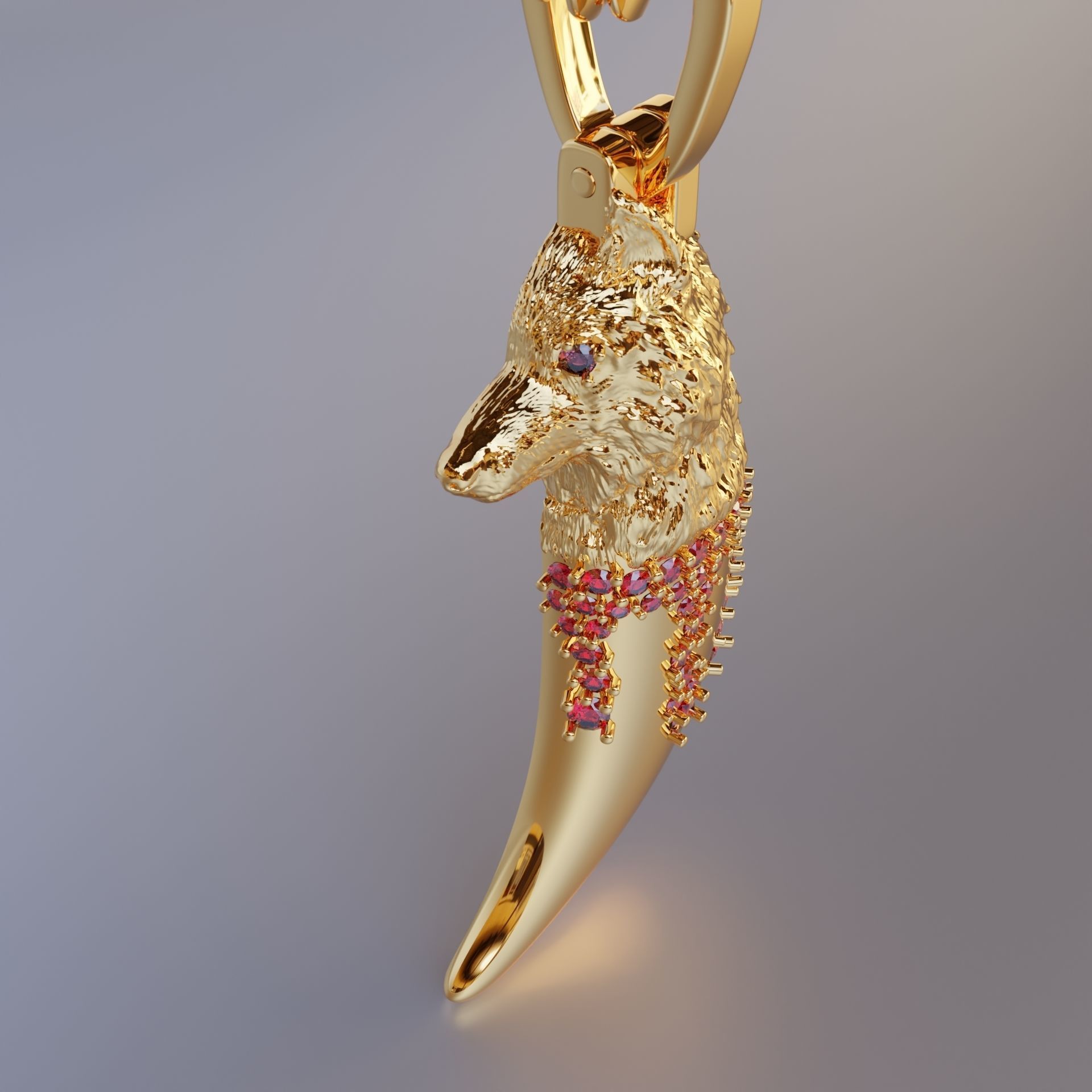 Wolfs Fang Pendant with gems in the form of blood 3D print model_2