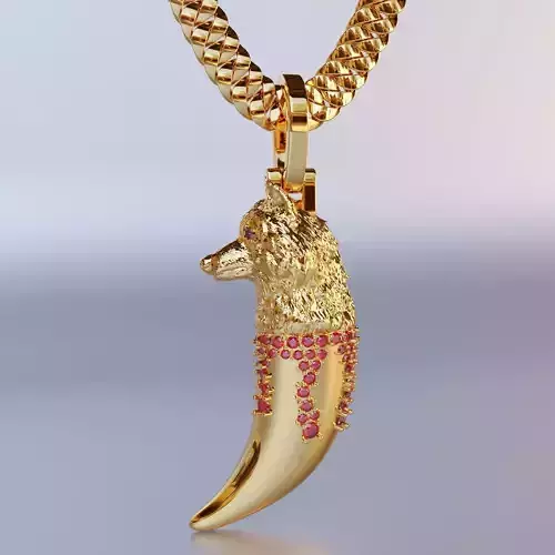 Wolfs Fang Pendant with gems in the form of blood 3D print model