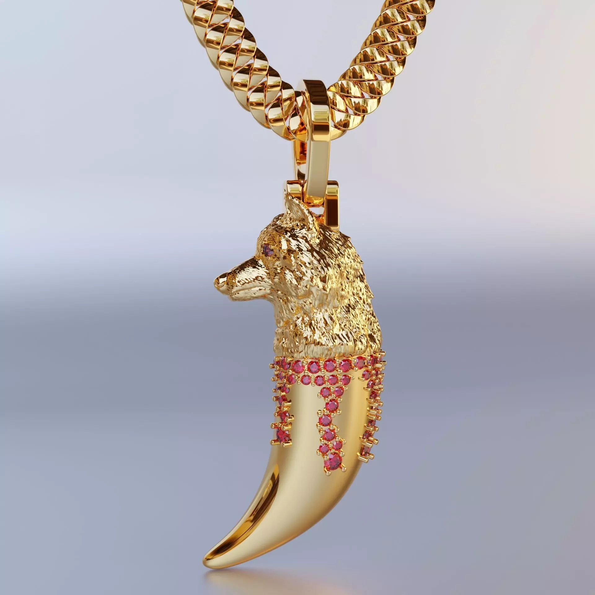 Wolfs Fang Pendant with gems in the form of blood 3D print model_0