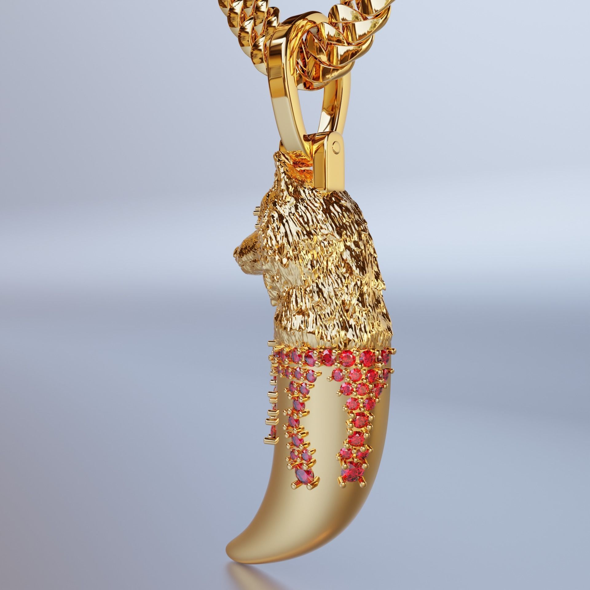 Wolfs Fang Pendant with gems in the form of blood 3D print model_3