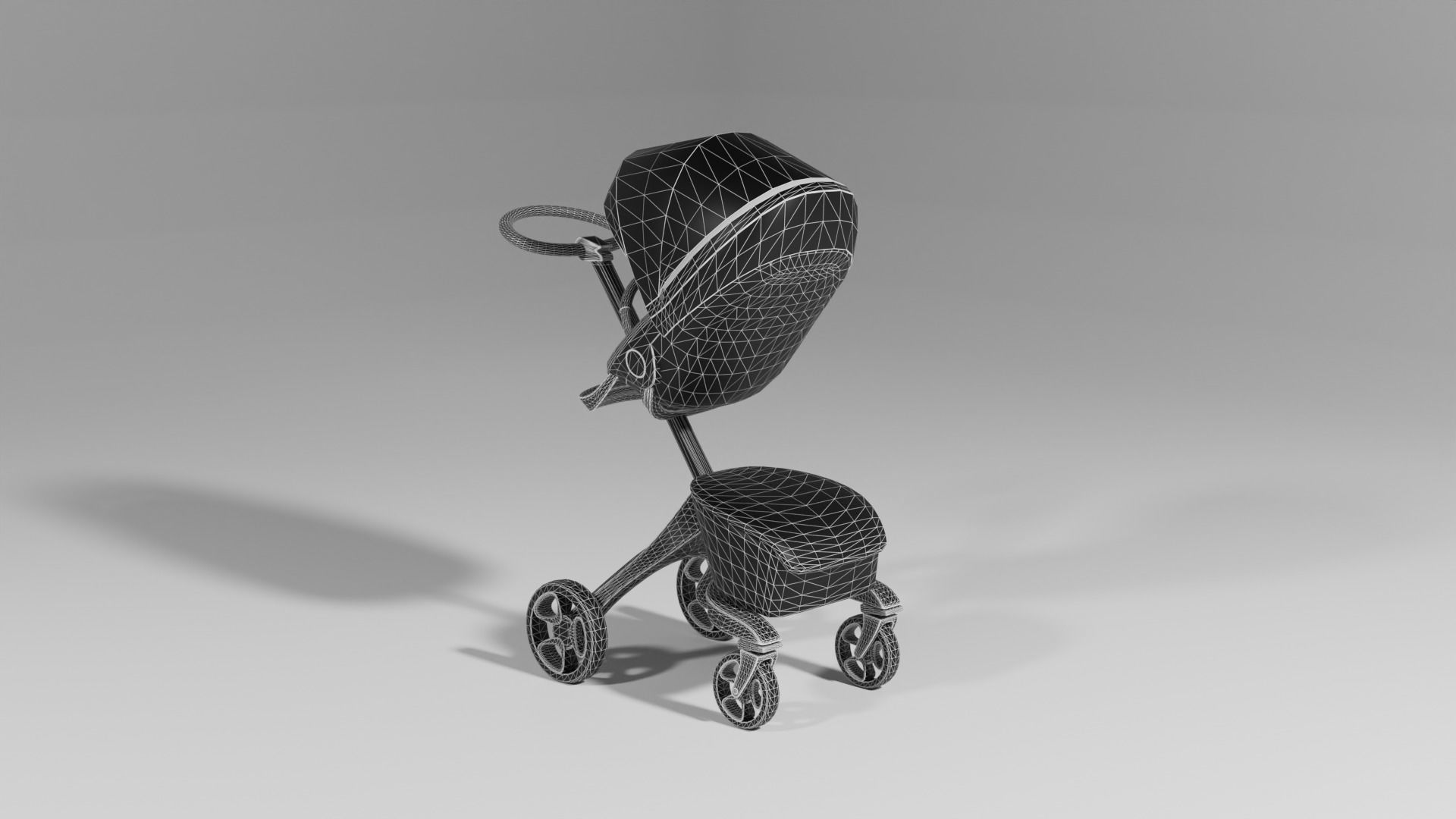 Unique  blue stroller buggy for babies S Low-poly 3D model_5