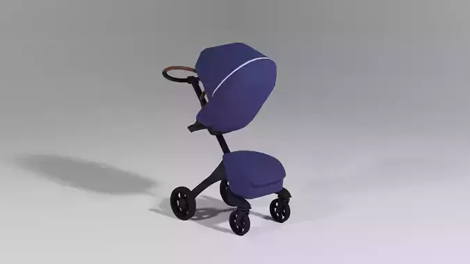 Unique  blue stroller buggy for babies S Low-poly 3D model