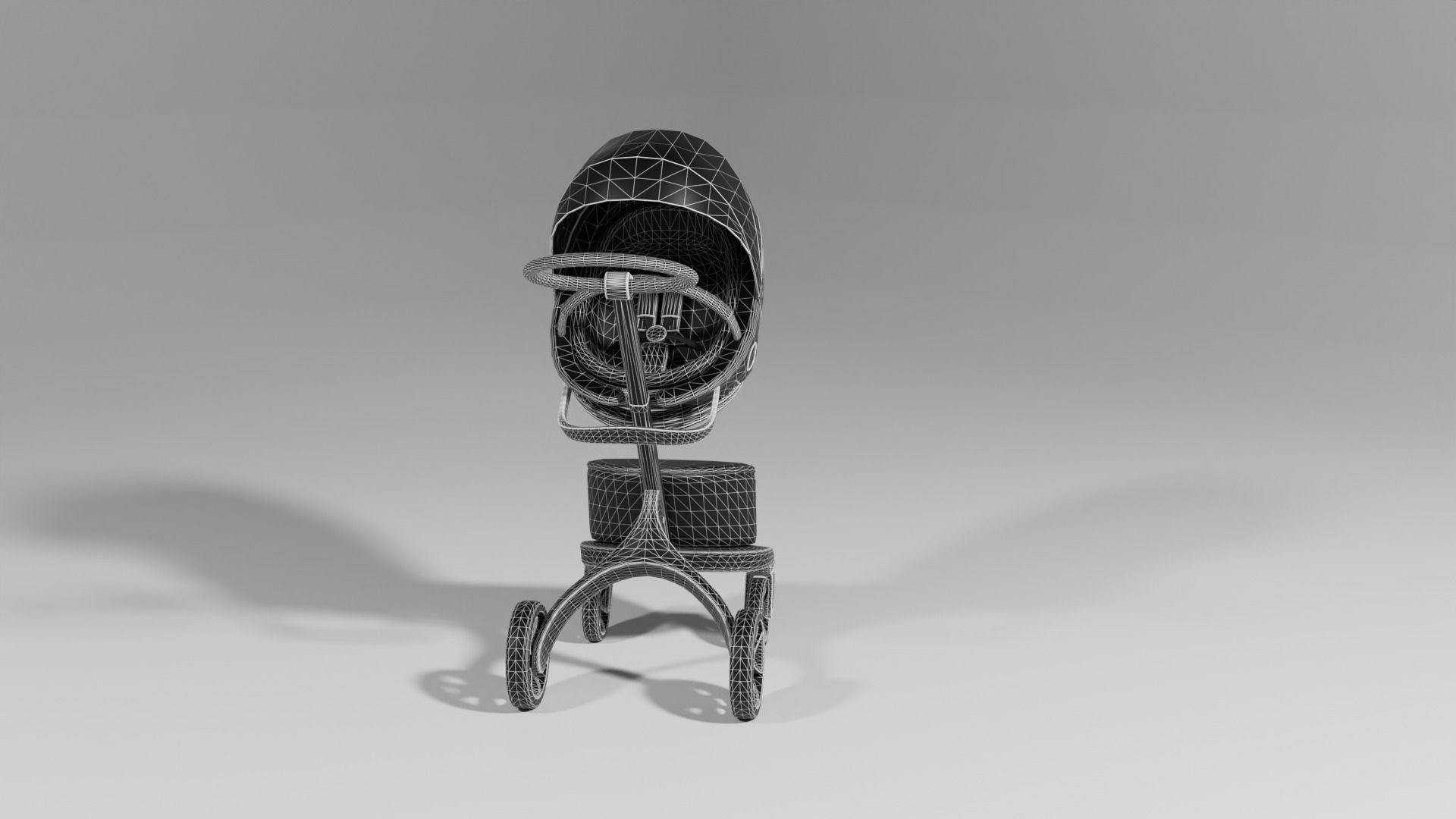 Unique  blue stroller buggy for babies S Low-poly 3D model_4