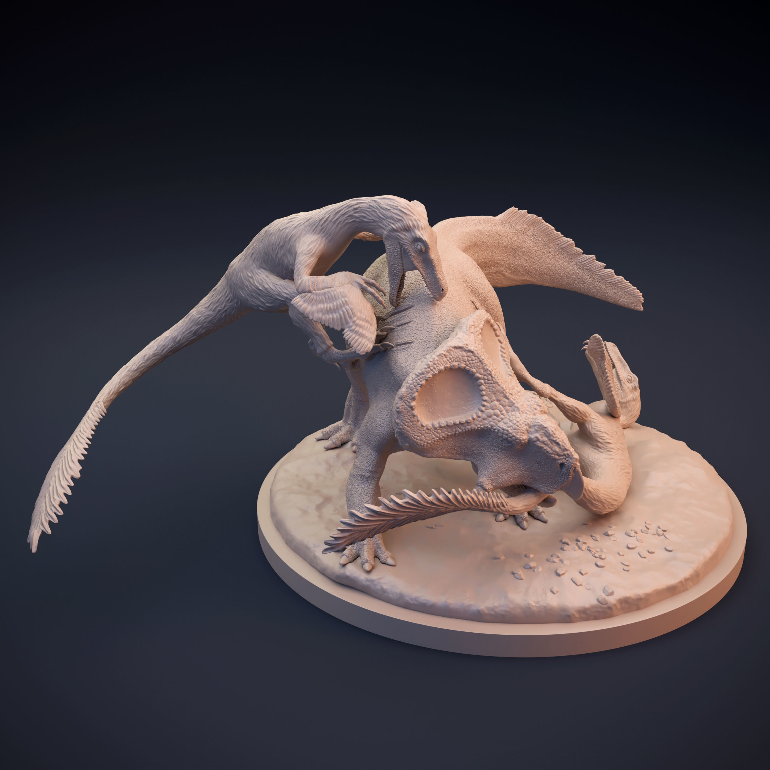 Protoceratops vs Velociraptor scene intended for 3D printing 3D print model_4