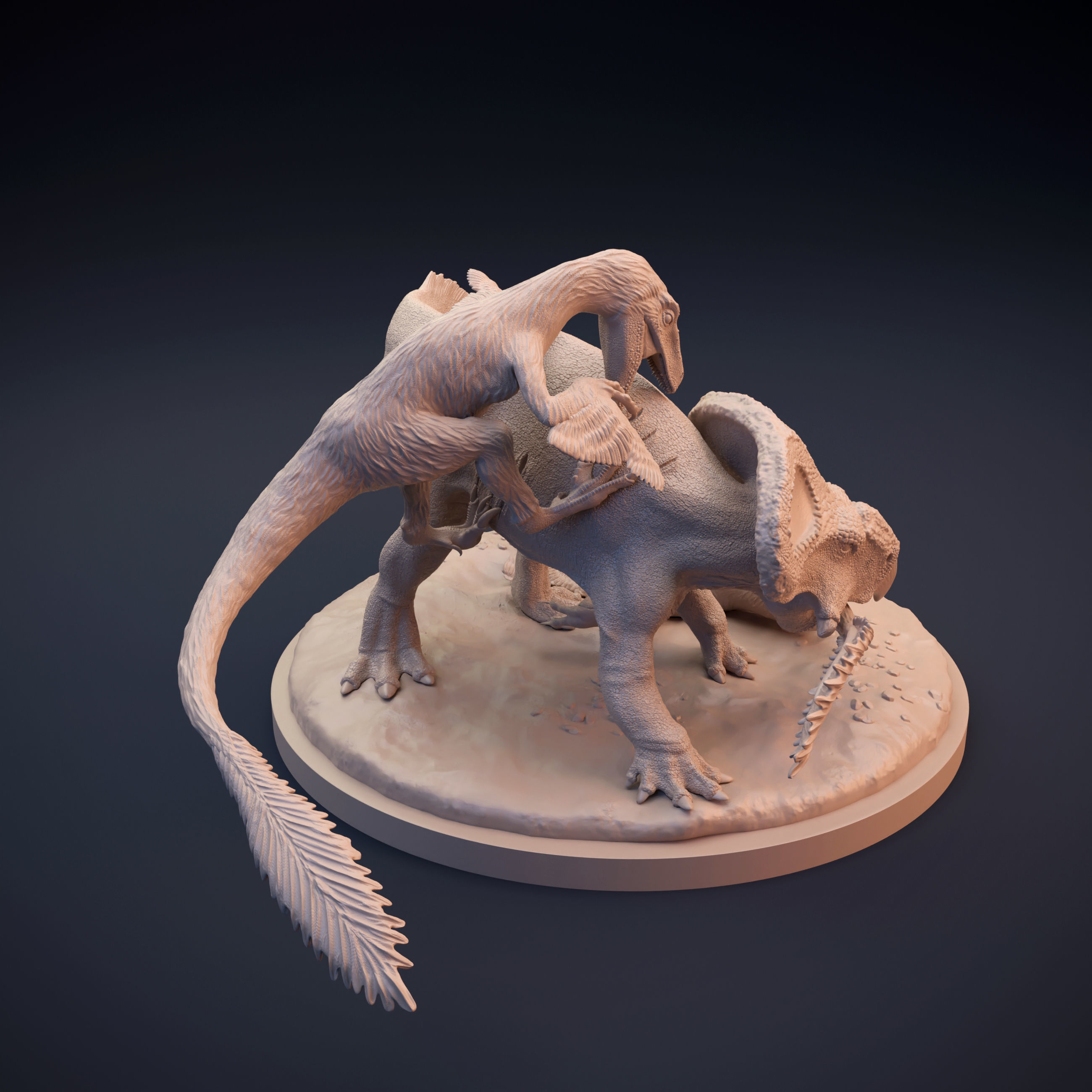 Protoceratops vs Velociraptor scene intended for 3D printing 3D print model_5