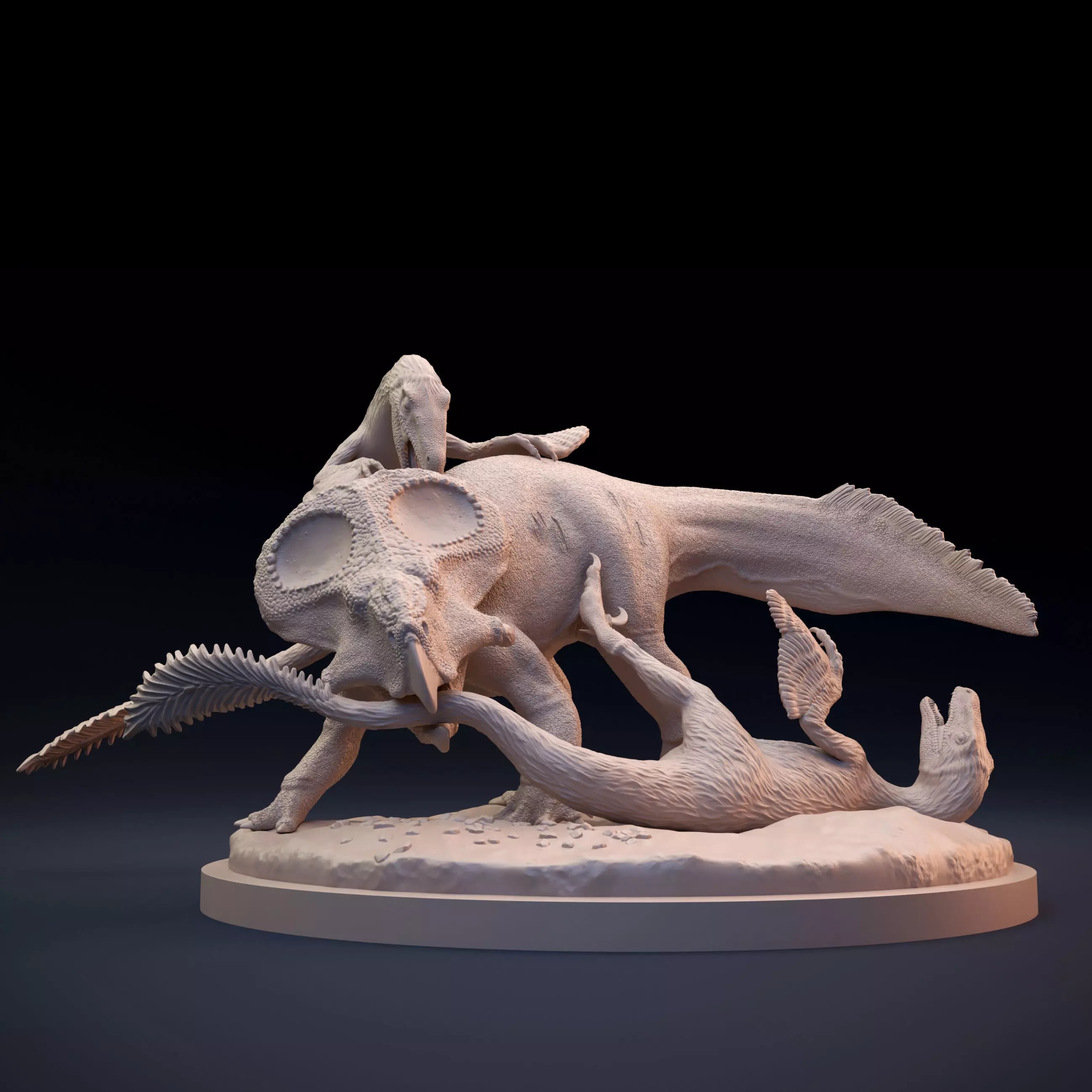 Protoceratops vs Velociraptor scene intended for 3D printing 3D print model_0