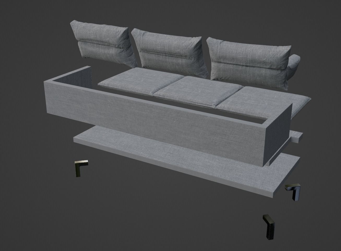Gray Sofa Zanotta William Low-poly 3D model PBR Free low-poly 3D model_23