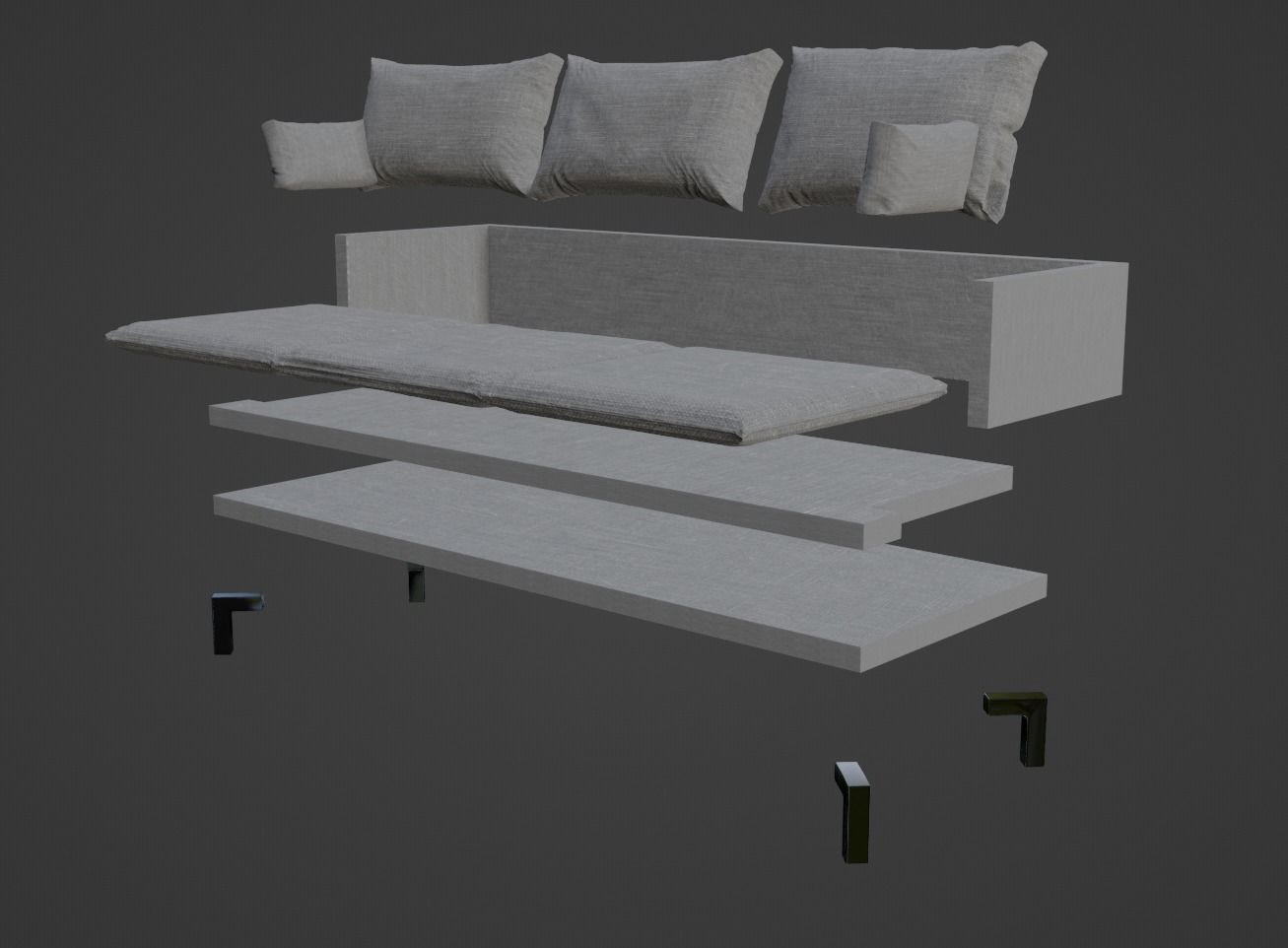Gray Sofa Zanotta William Low-poly 3D model PBR Free low-poly 3D model_14