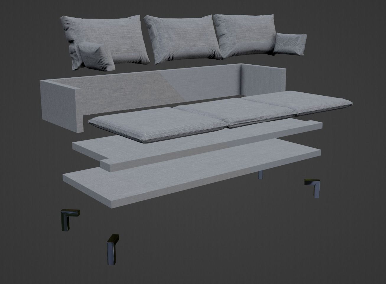 Gray Sofa Zanotta William Low-poly 3D model PBR Free low-poly 3D model_13