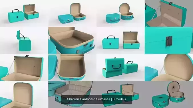 Children Cardboard Suitcases 3D Model Collection
