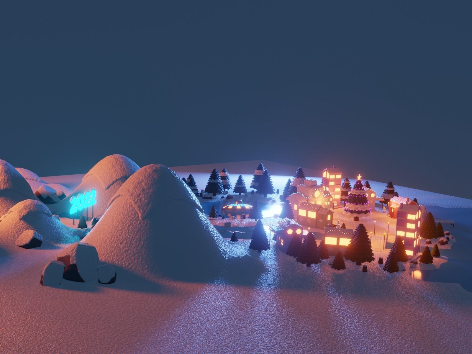 Winter Town 3D model Low-poly 3D model_2