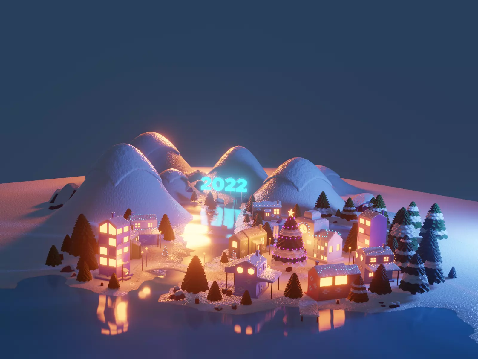 Winter Town 3D model Low-poly 3D model_0