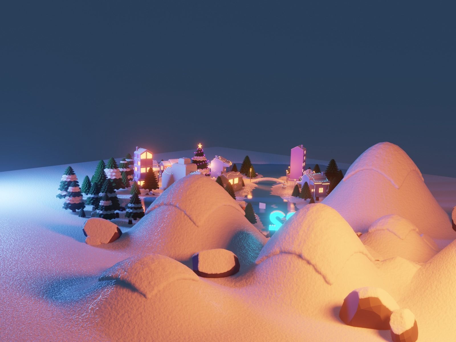 Winter Town 3D model Low-poly 3D model_3