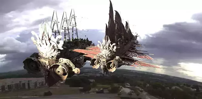 Samurai Airship Dragon Master 2 versions 3D model