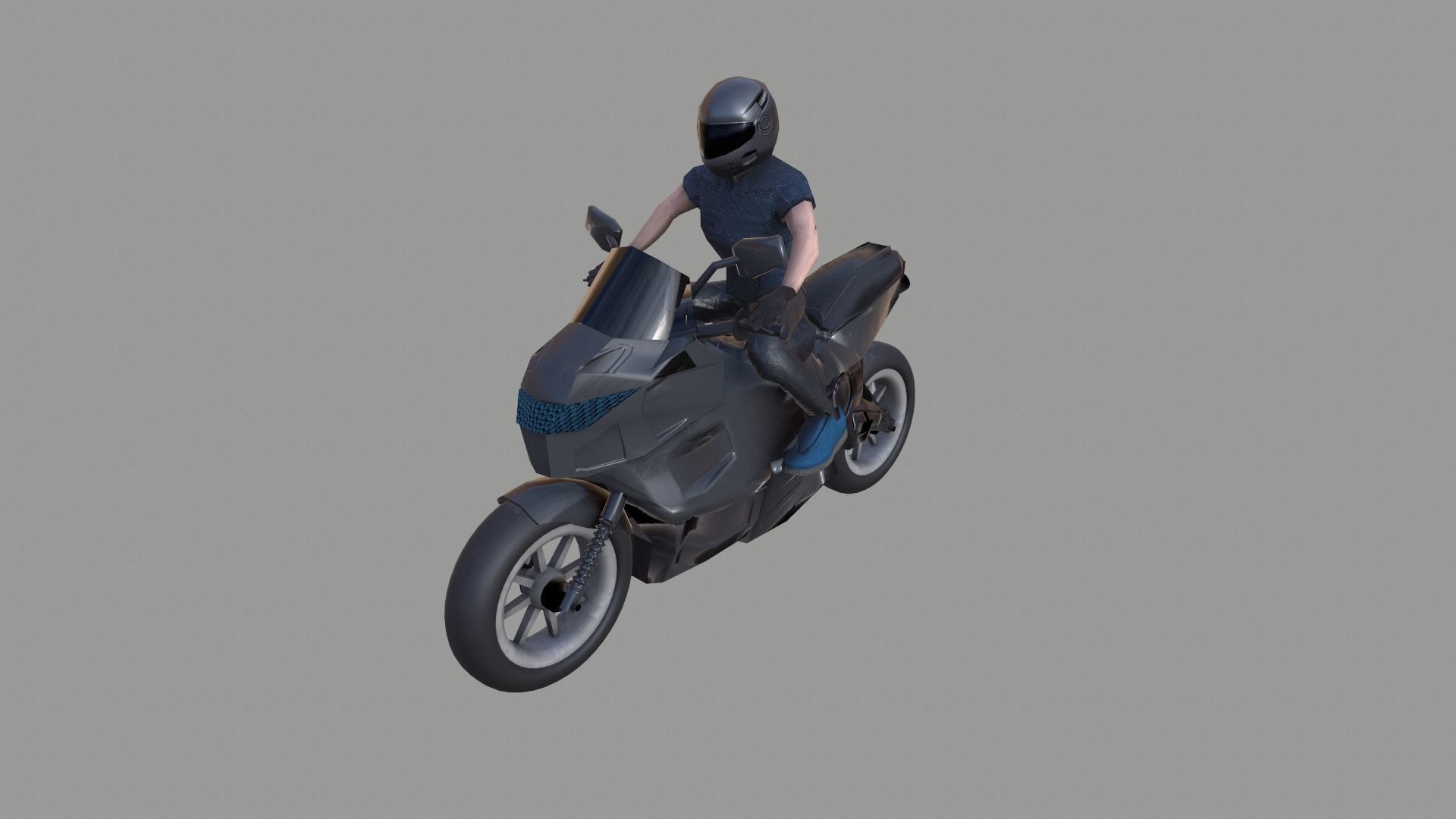 Motor Bike Rider Low-poly 3D model_2