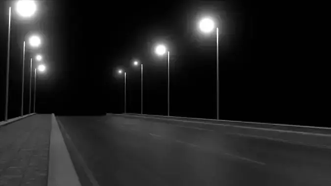 Road 3d model at night with street lights Free 3D model