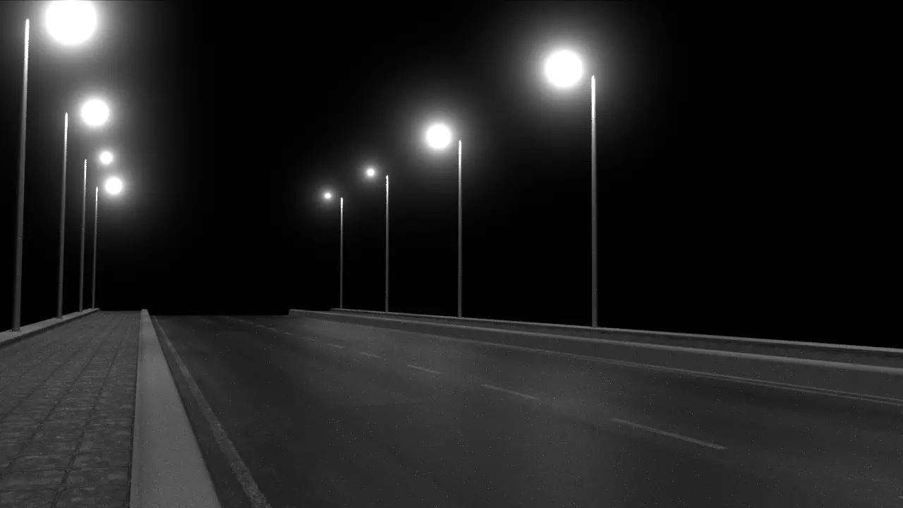 Road 3d model at night with street lights Free 3D model_0