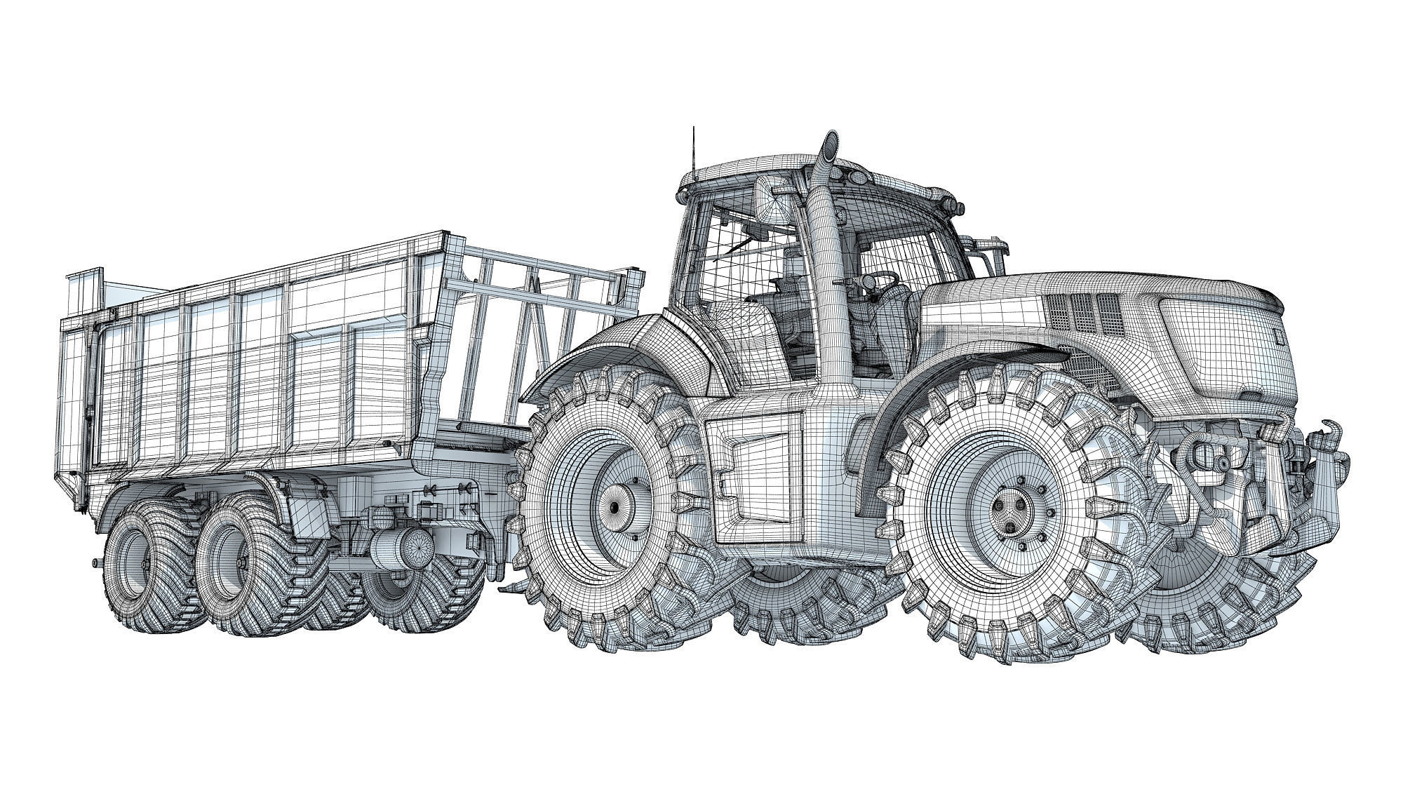 Farm Tractor with Trailer 3D model_19