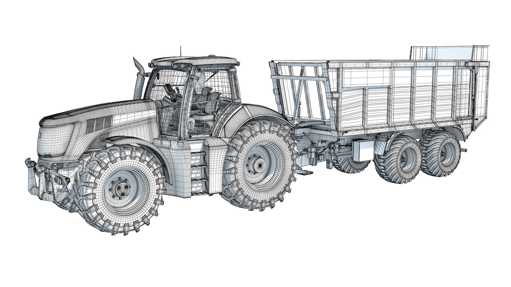 Farm Tractor with Trailer 3D model_16