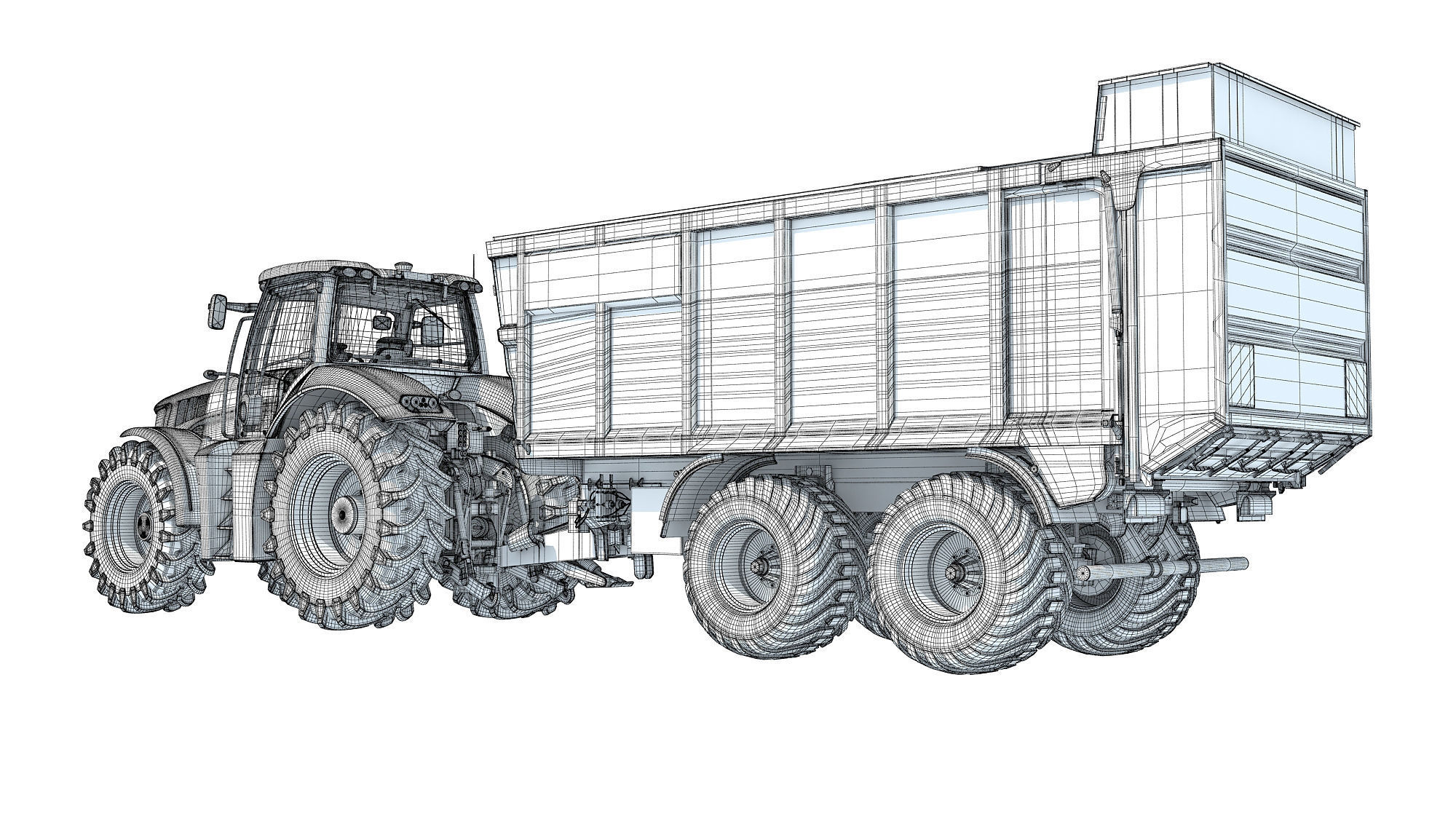 Farm Tractor with Trailer 3D model_17