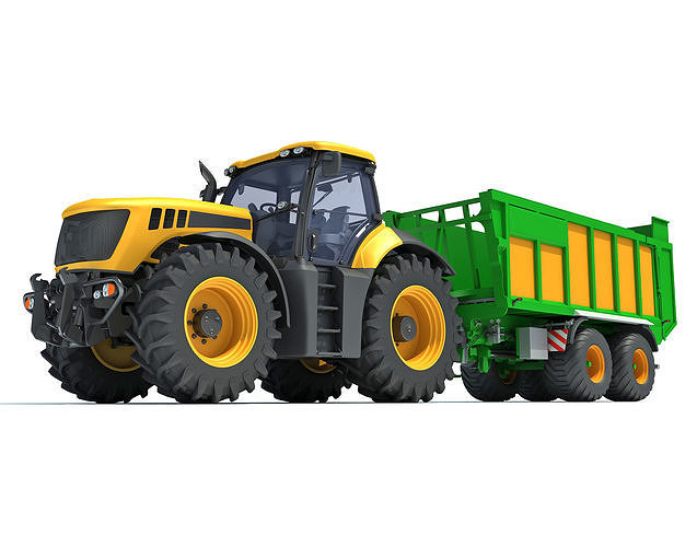 Farm Tractor with Trailer 3D model