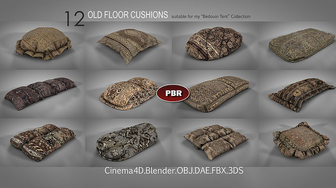 Old Floor Cushions 3D model 2