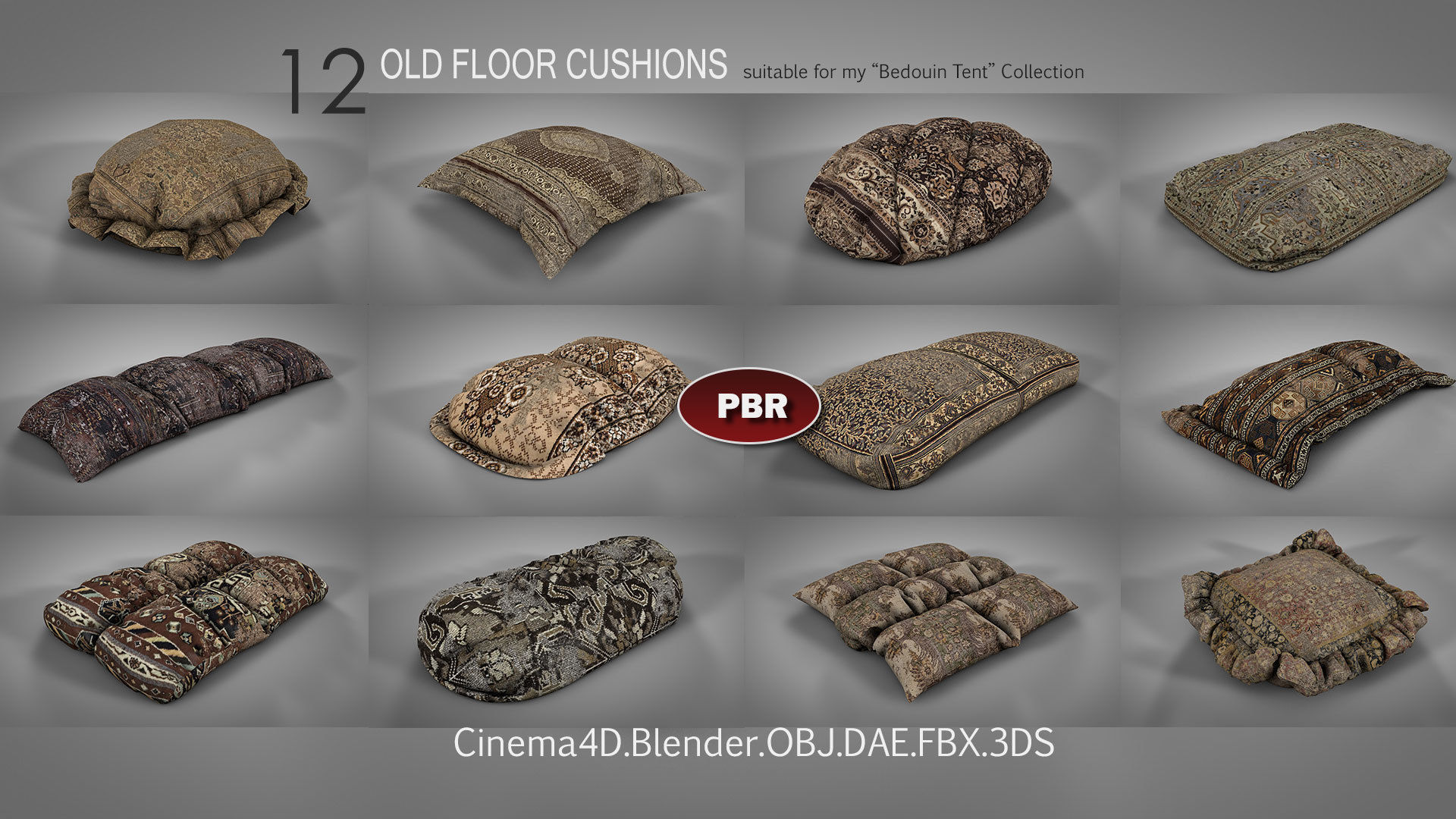 Old Floor Cushions 3D model_1