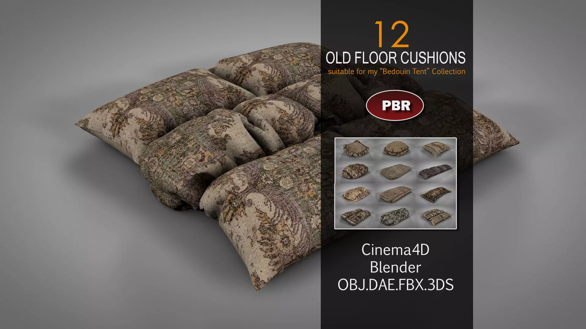 Old Floor Cushions 3D model_0