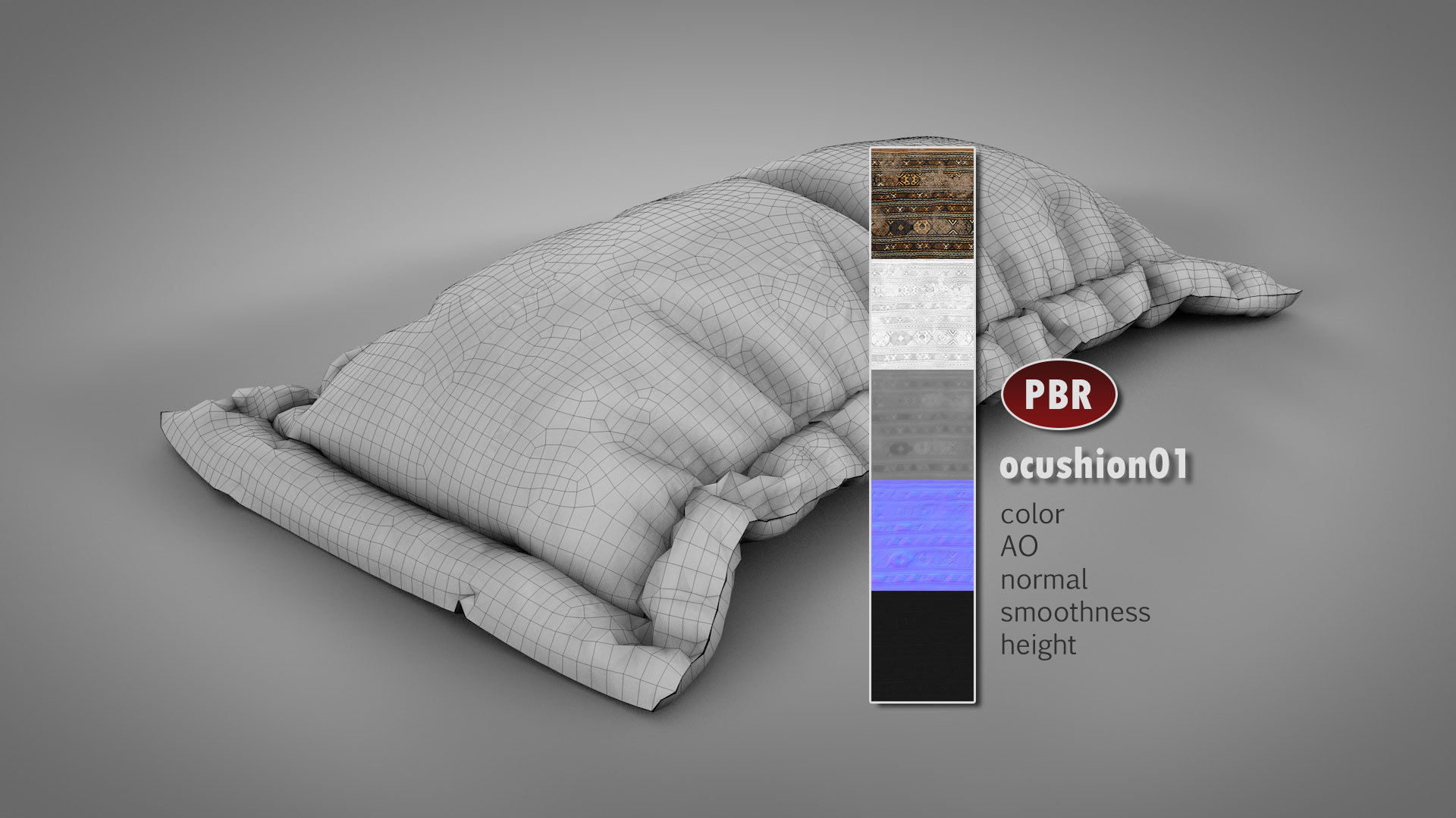 Old Floor Cushions 3D model_3