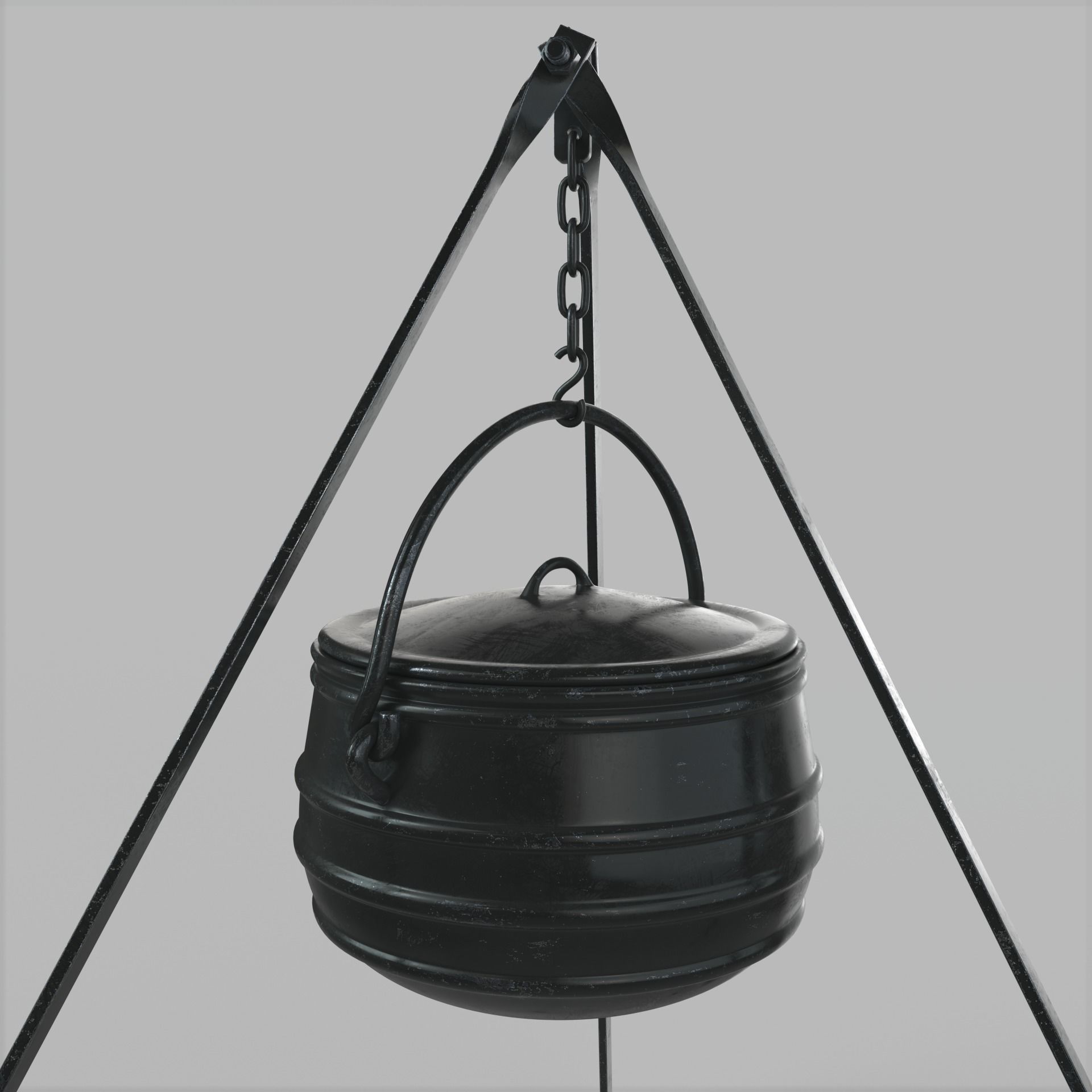 Cauldron on tripod 3D model_1