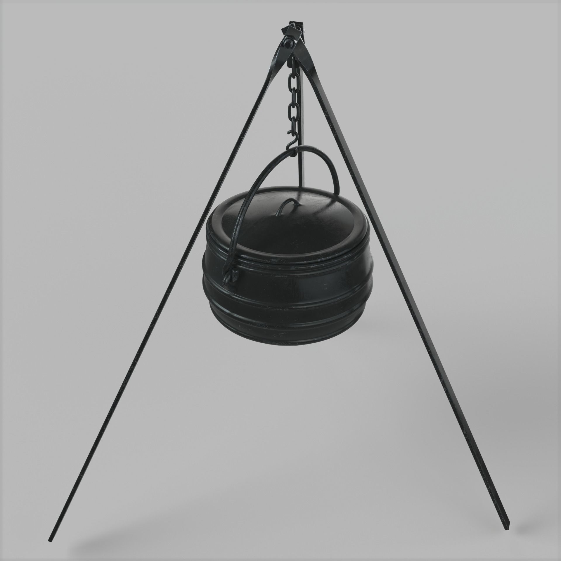 Cauldron on tripod 3D model_2