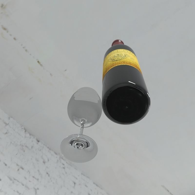 Bottle of wine with a glass 3D model_2