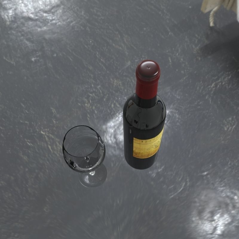Bottle of wine with a glass 3D model_4