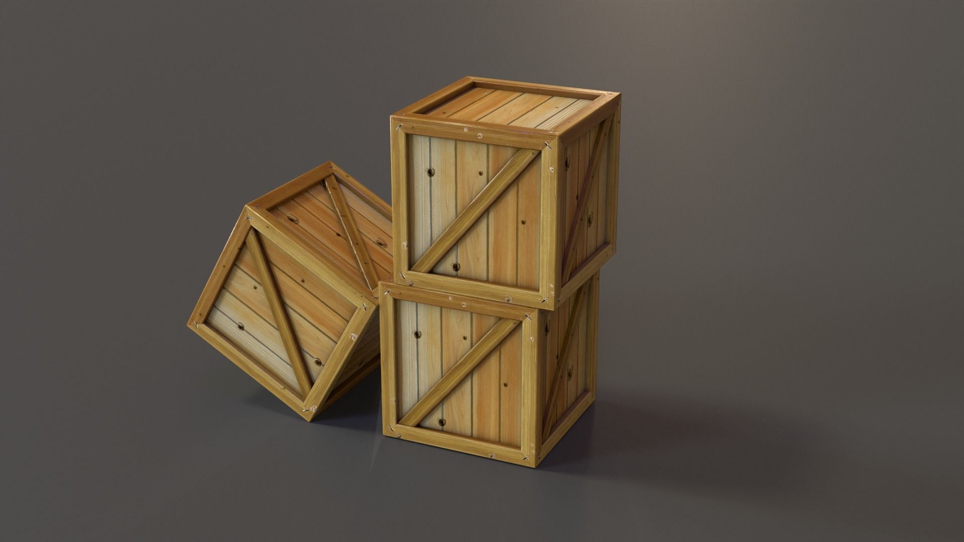 Stylized Wooden Crate PBR Low-poly 3D model_22