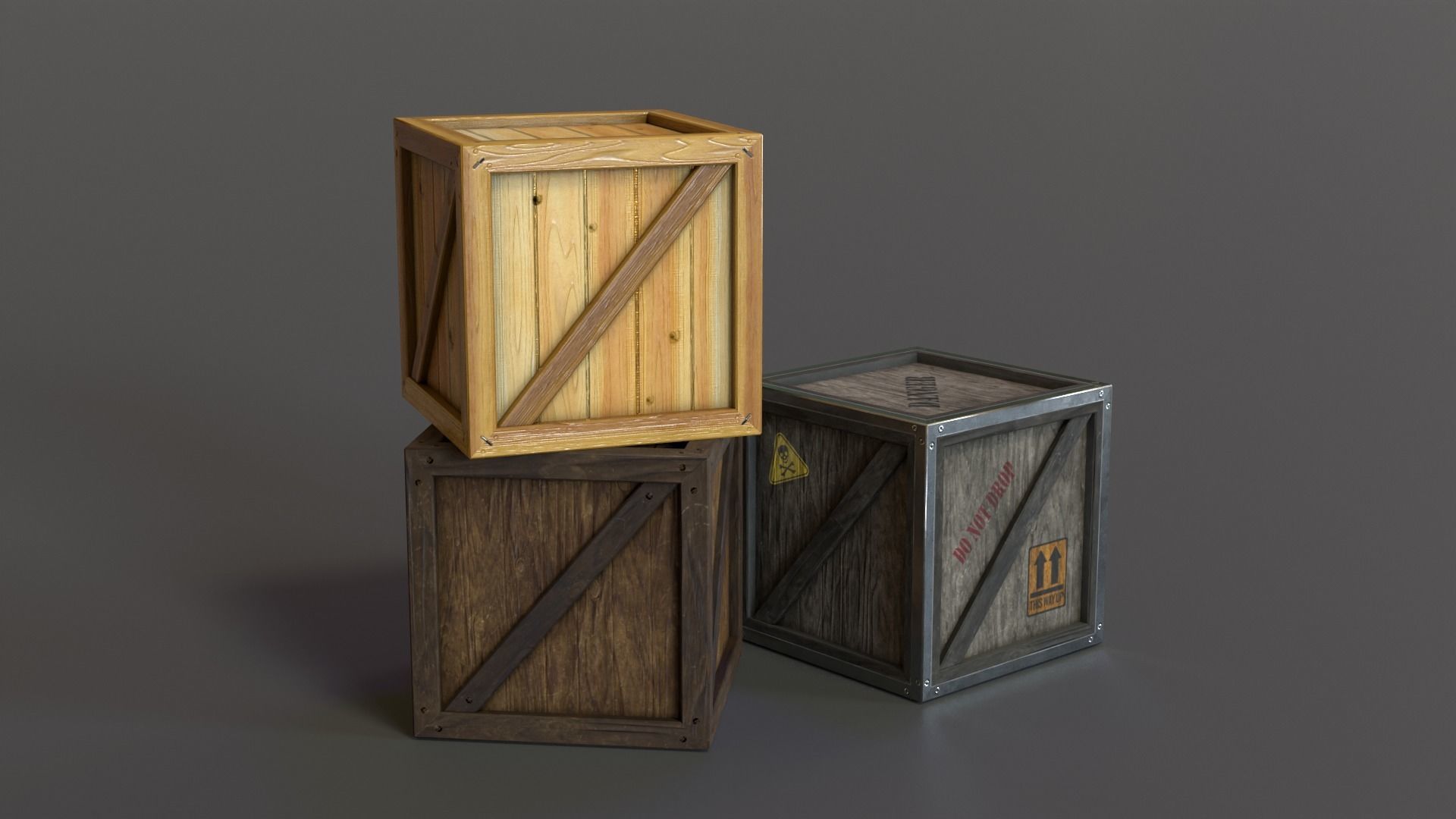 Stylized Wooden Crate PBR Low-poly 3D model_4